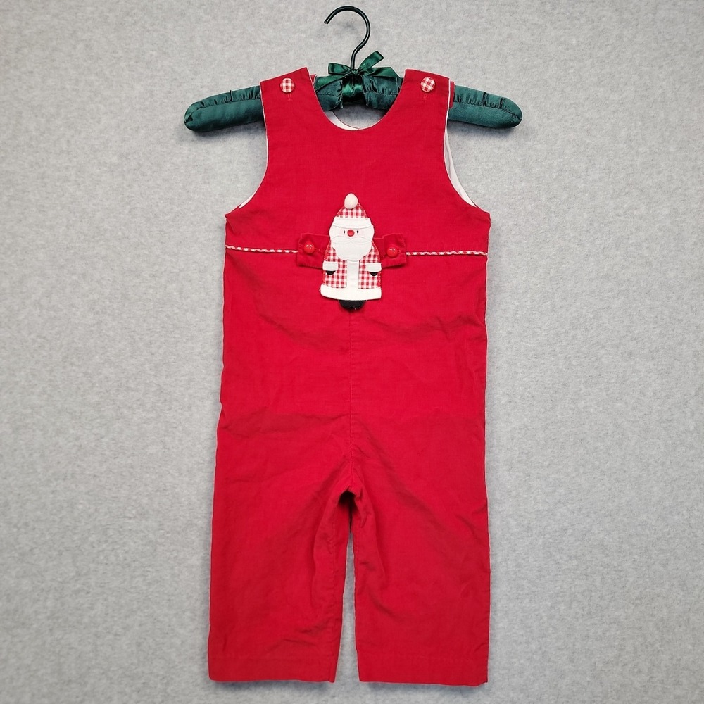 Funtasia Too Red White Santa Corduroy Baby Boy Overalls Romper Size 3T Cotton